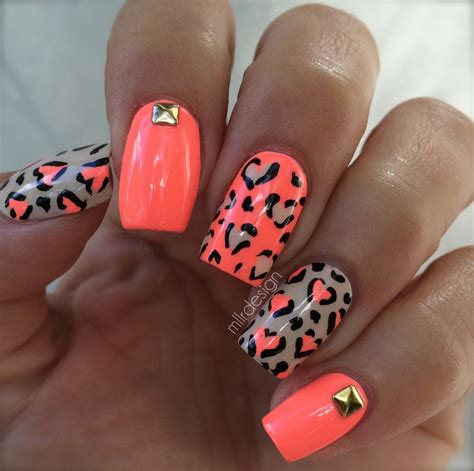pink and orange leopard print nails